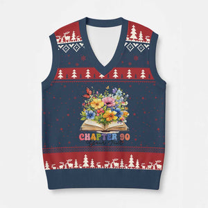 Personalized 90th Birthday Gift For Women V-Neck Knit Sweater Vest Custom Name Chapter 90 Flowers Book TS10 Navy Red Print Your Wear