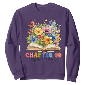 Personalized 90th Birthday Gift For Women Sweatshirt Custom Name Chapter 90 Flowers Book TS10 Purple Print Your Wear