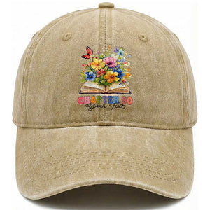 Personalized 90th Birthday Gift For Women Washed Cotton Baseball Cap Custom Name Chapter 90 Flowers Book