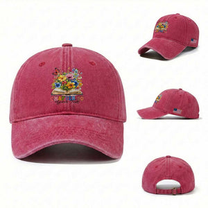 Personalized 90th Birthday Gift For Women Washed Cotton Baseball Cap Custom Name Chapter 90 Flowers Book