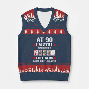 Funny 90th Birthday V-Neck Knit Sweater Vest Funny 90 Year Old Cards TS10 Navy Red Print Your Wear