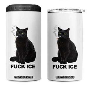 Fck Ice Smoking Cat 4 in 1 Can Cooler Tumbler Subtle FDT Black Cat Meme TS10 One Size: 16 oz White Print Your Wear