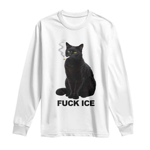 Fck Ice Smoking Cat Long Sleeve Shirt Subtle FDT Black Cat Meme TS10 White Print Your Wear