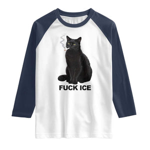 Fck Ice Smoking Cat Raglan Shirt Subtle FDT Black Cat Meme TS10 White Navy Print Your Wear
