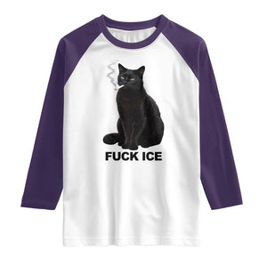 Fck Ice Smoking Cat Raglan Shirt Subtle FDT Black Cat Meme TS10 White Purple Print Your Wear