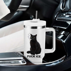 Fck Ice Smoking Cat Tumbler With Handle Subtle FDT Black Cat Meme TS10 Print Your Wear