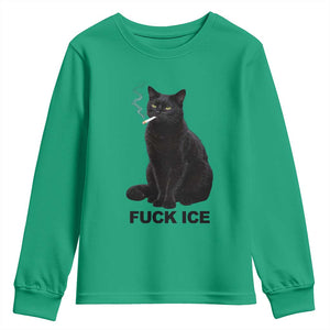 Fck Ice Smoking Cat Youth Sweatshirt Subtle FDT Black Cat Meme TS10 Irish Green Print Your Wear