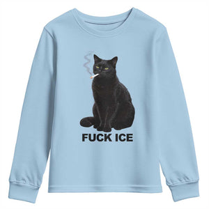 Fck Ice Smoking Cat Youth Sweatshirt Subtle FDT Black Cat Meme TS10 Light Blue Print Your Wear
