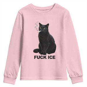 Fck Ice Smoking Cat Youth Sweatshirt Subtle FDT Black Cat Meme TS10 Light Pink Print Your Wear