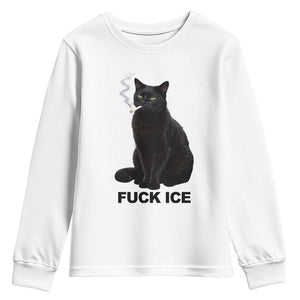 Fck Ice Smoking Cat Youth Sweatshirt Subtle FDT Black Cat Meme TS10 White Print Your Wear