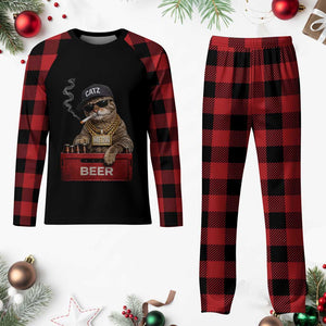 Funny Smoking Cat Meme Plaid Pajama Set Vintage Graphic Cigarette Kitty Beer Cat Lover TS10 Buffalo Plaid Print Your Wear