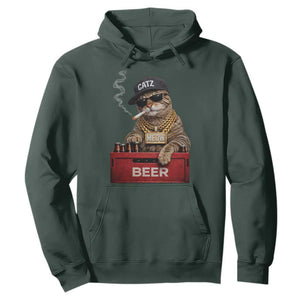 Funny Smoking Cat Meme Hoodie Vintage Graphic Cigarette Kitty Beer Cat Lover TS10 Dark Forest Green Print Your Wear