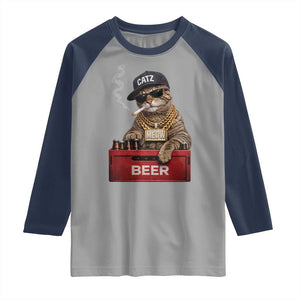 Funny Smoking Cat Meme Raglan Shirt Vintage Graphic Cigarette Kitty Beer Cat Lover TS10 Sport Gray Navy Print Your Wear