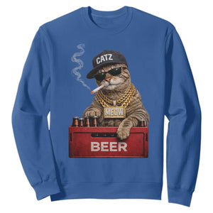 Funny Smoking Cat Meme Sweatshirt Vintage Graphic Cigarette Kitty Beer Cat Lover TS10 Royal Blue Print Your Wear