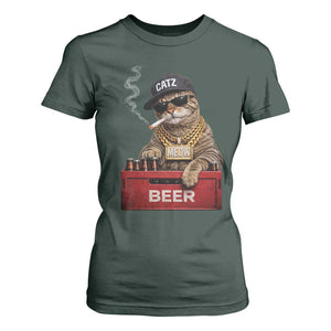 Funny Smoking Cat Meme T Shirt For Women Vintage Graphic Cigarette Kitty Beer Cat Lover TS10 Dark Forest Green Print Your Wear
