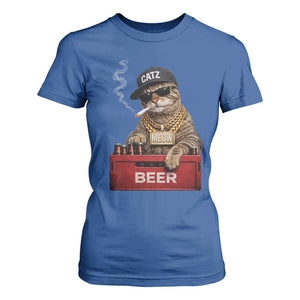 Funny Smoking Cat Meme T Shirt For Women Vintage Graphic Cigarette Kitty Beer Cat Lover TS10 Royal Blue Print Your Wear