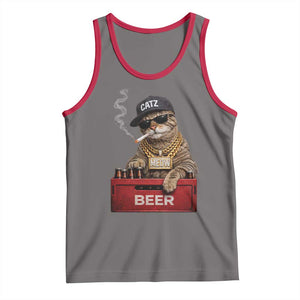 Funny Smoking Cat Meme Tank Top Vintage Graphic Cigarette Kitty Beer Cat Lover TS10 Deep Heather Red Print Your Wear