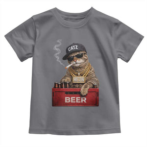 Funny Smoking Cat Meme Toddler T Shirt Vintage Graphic Cigarette Kitty Beer Cat Lover TS10 Charcoal Print Your Wear