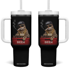 Funny Smoking Cat Meme Tumbler With Handle Vintage Graphic Cigarette Kitty Beer Cat Lover TS10 One Size: 40 oz Black Print Your Wear