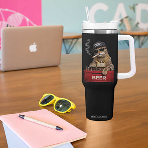 Funny Smoking Cat Meme Tumbler With Handle Vintage Graphic Cigarette Kitty Beer Cat Lover TS10 Print Your Wear