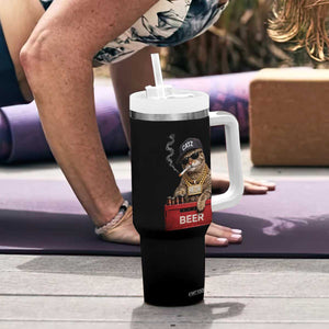 Funny Smoking Cat Meme Tumbler With Handle Vintage Graphic Cigarette Kitty Beer Cat Lover TS10 Print Your Wear