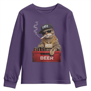 Funny Smoking Cat Meme Youth Sweatshirt Vintage Graphic Cigarette Kitty Beer Cat Lover TS10 Purple Print Your Wear