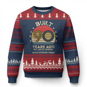 Funny 90th Birthday Ugly Christmas Sweater Vintage Retro Built 90 Years Ago TS10 Navy Red Print Your Wear