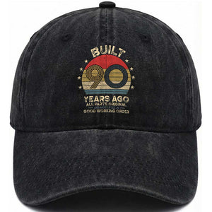 Funny 90th Birthday Washed Cotton Baseball Cap Vintage Retro Built 90 Years Ago TS10 Print Your Wear