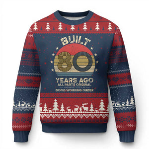 Funny 80th Birthday Ugly Christmas Sweater Vintage Retro Built 80 Years Ago TS10 Navy Red Print Your Wear