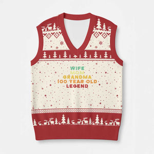 100th Birthday Gifts For Women V-Neck Knit Sweater Vest Wife Mom Grandma 100 Year Old Legend TS10 Beige Red Print Your Wear