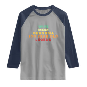 100th Birthday Gifts For Women Raglan Shirt Wife Mom Grandma 100 Year Old Legend TS10 Sport Gray Navy Print Your Wear