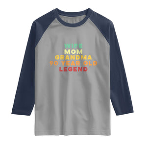 90th Birthday Gifts For Women Raglan Shirt Wife Mom Grandma 90 Year Old Legend TS10 Sport Gray Navy Print Your Wear