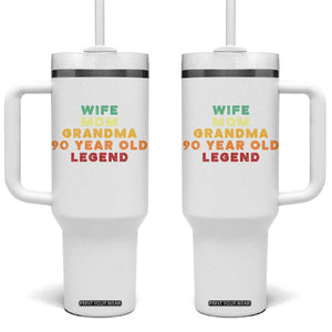 90th Birthday Gifts For Women Tumbler With Handle Wife Mom Grandma 90 Year Old Legend TS10 One Size: 40 oz White Print Your Wear
