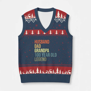 100th Birthday V-Neck Knit Sweater Vest Husband Dad Grandpa 100 Year Old Legend TS10 Navy Red Print Your Wear