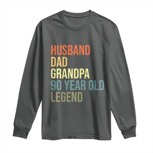 90th Birthday Long Sleeve Shirt Husband Dad Grandpa 90 Year Old Legend TS10 Dark Heather Print Your Wear
