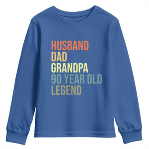 90th Birthday Youth Sweatshirt Husband Dad Grandpa 90 Year Old Legend TS10 Royal Blue Print Your Wear