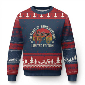 Funny 100th Birthday Ugly Christmas Sweater Vintage 1926 Limited Edition 50 Year Old Bday Gifts TS10 Navy Red Print Your Wear