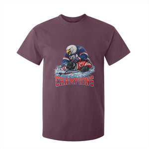 USA Ice Hockey T Shirt For Kid Eagle Dominates Canada 2026 Hockey Champions TS10 Maroon Print Your Wear