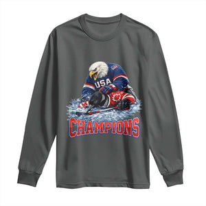 USA Ice Hockey Long Sleeve Shirt Eagle Dominates Canada 2026 Hockey Champions TS10 Dark Heather Print Your Wear