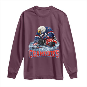 USA Ice Hockey Long Sleeve Shirt Eagle Dominates Canada 2026 Hockey Champions TS10 Maroon Print Your Wear
