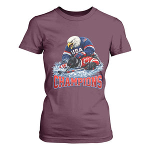 USA Ice Hockey T Shirt For Women Eagle Dominates Canada 2026 Hockey Champions TS10 Maroon Print Your Wear