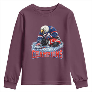 USA Ice Hockey Youth Sweatshirt Eagle Dominates Canada 2026 Hockey Champions TS10 Maroon Print Your Wear