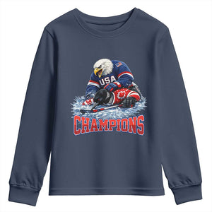USA Ice Hockey Youth Sweatshirt Eagle Dominates Canada 2026 Hockey Champions TS10 Navy Print Your Wear