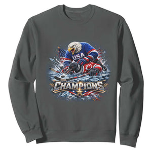 USA Ice Hockey Sweatshirt Eagle Dominates Canada 2026 Hockey Champions Graphic TS10 Dark Heather Print Your Wear