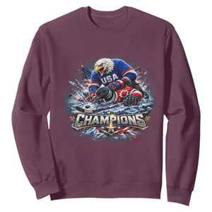 USA Ice Hockey Sweatshirt Eagle Dominates Canada 2026 Hockey Champions Graphic TS10 Maroon Print Your Wear