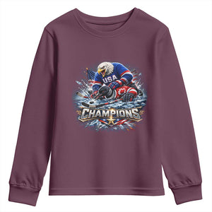 USA Ice Hockey Youth Sweatshirt Eagle Dominates Canada 2026 Hockey Champions Graphic TS10 Maroon Print Your Wear