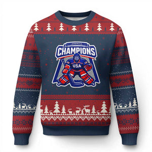 USA Ice Hockey Ugly Christmas Sweater America Champions Patriotic Ice Hockey Team Fan TS10 Navy Red Print Your Wear