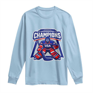 USA Ice Hockey Long Sleeve Shirt America Champions Patriotic Ice Hockey Team Fan TS10 Light Blue Print Your Wear