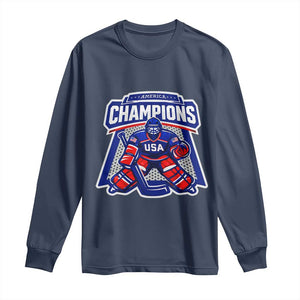 USA Ice Hockey Long Sleeve Shirt America Champions Patriotic Ice Hockey Team Fan TS10 Navy Print Your Wear