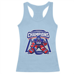 USA Ice Hockey Racerback Tank Top America Champions Patriotic Ice Hockey Team Fan TS10 Light Blue Print Your Wear